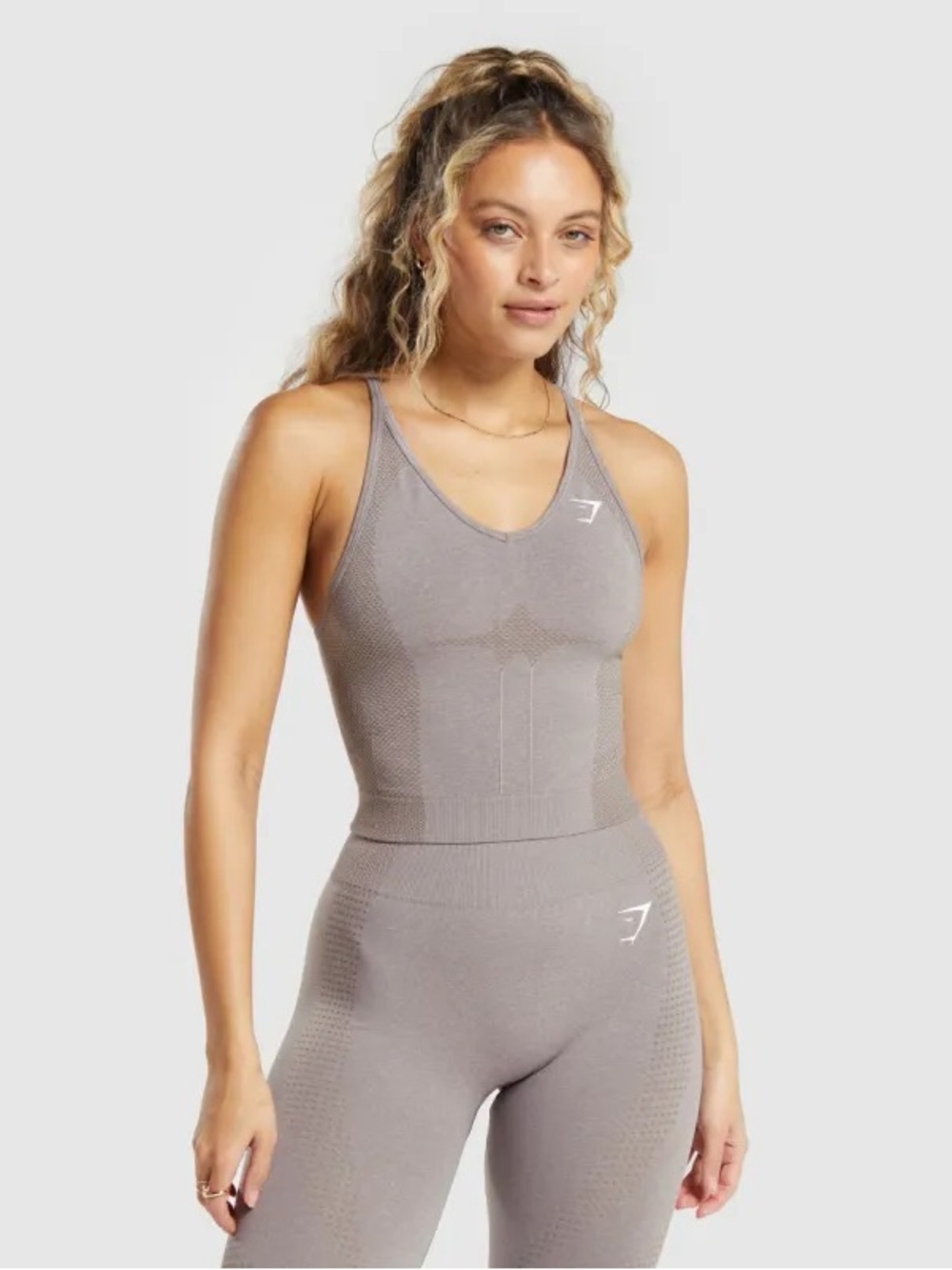 Gymshark Vital Seamless 2.0 Midi Tank - Warm Taupe Marl